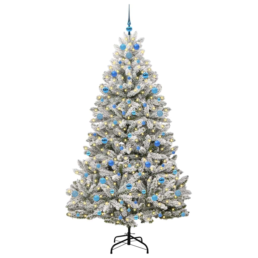 vidaXL Artificial Hinged Christmas Tree Green and White 210 cm - 47947