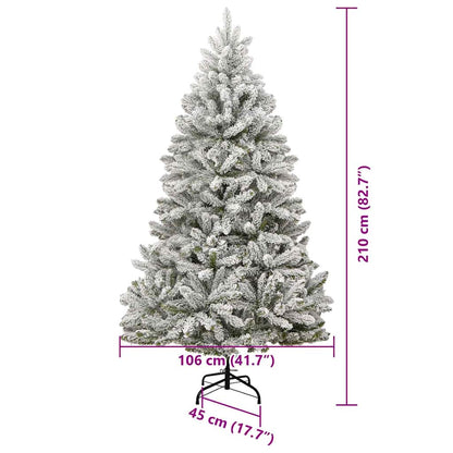 vidaXL Artificial Hinged Christmas Tree Green and White 210 cm - 47947