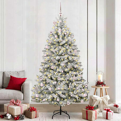 vidaXL Artificial Hinged Christmas Tree Green and White 240 cm - 47951