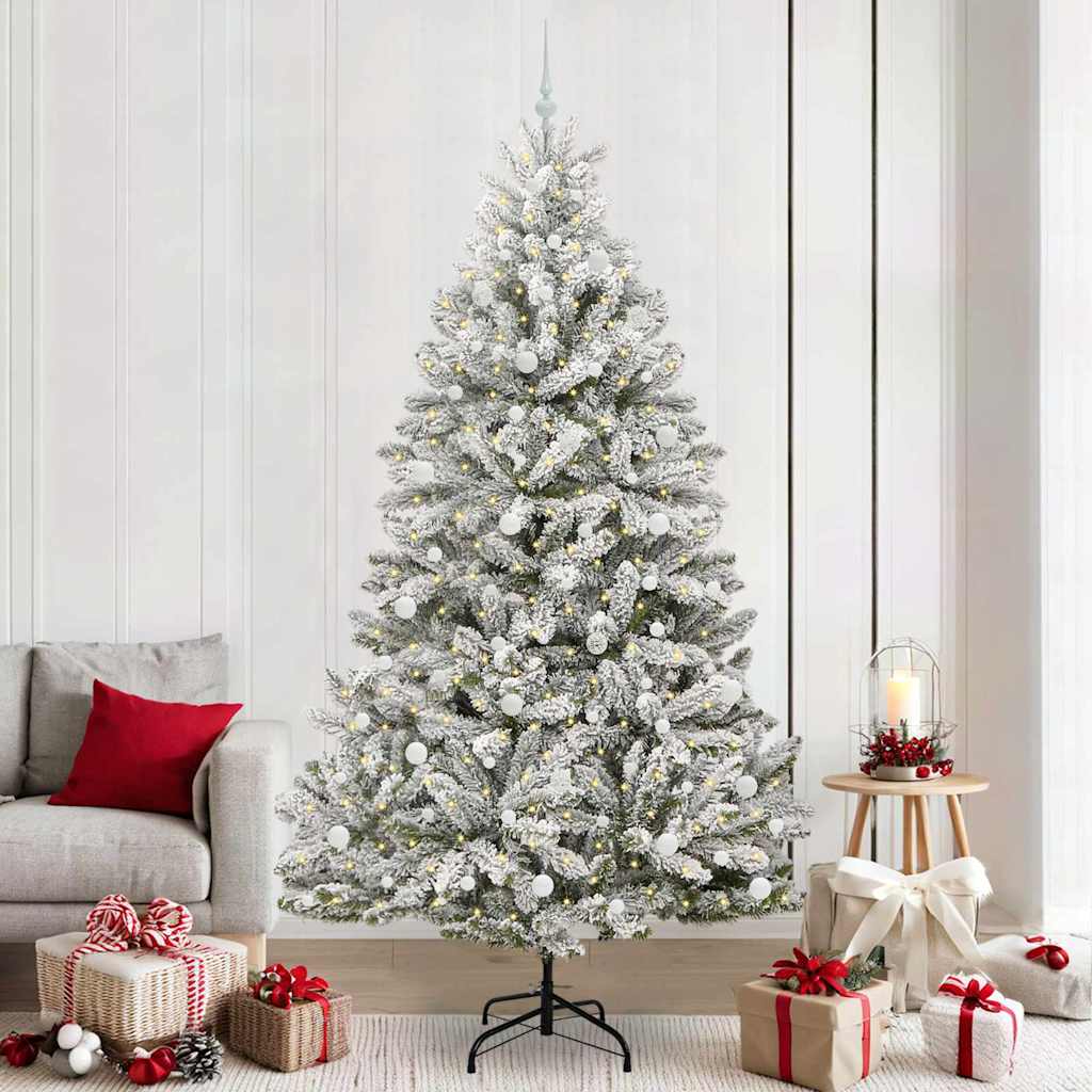 vidaXL Artificial Hinged Christmas Tree Green and White 240 cm - 47964