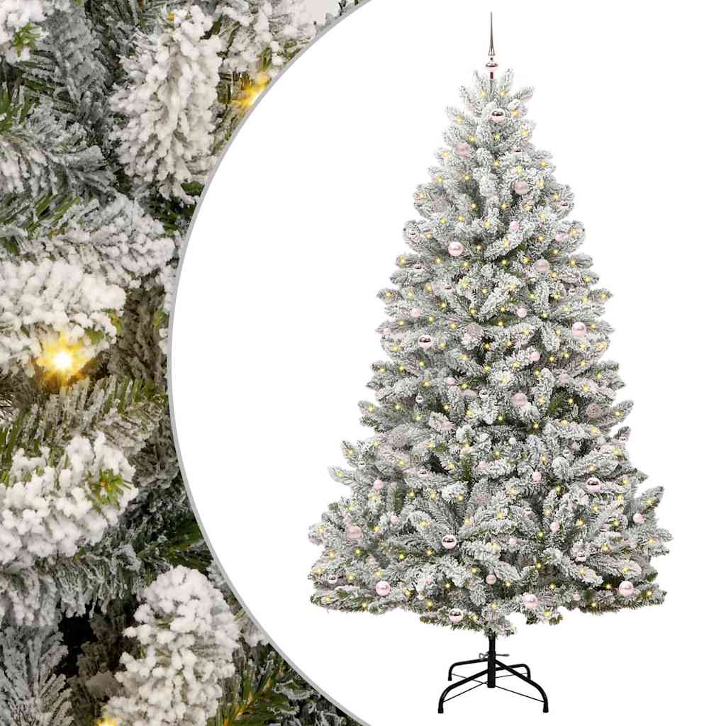 vidaXL Artificial Hinged Christmas Tree Green and White 270 cm - 47975