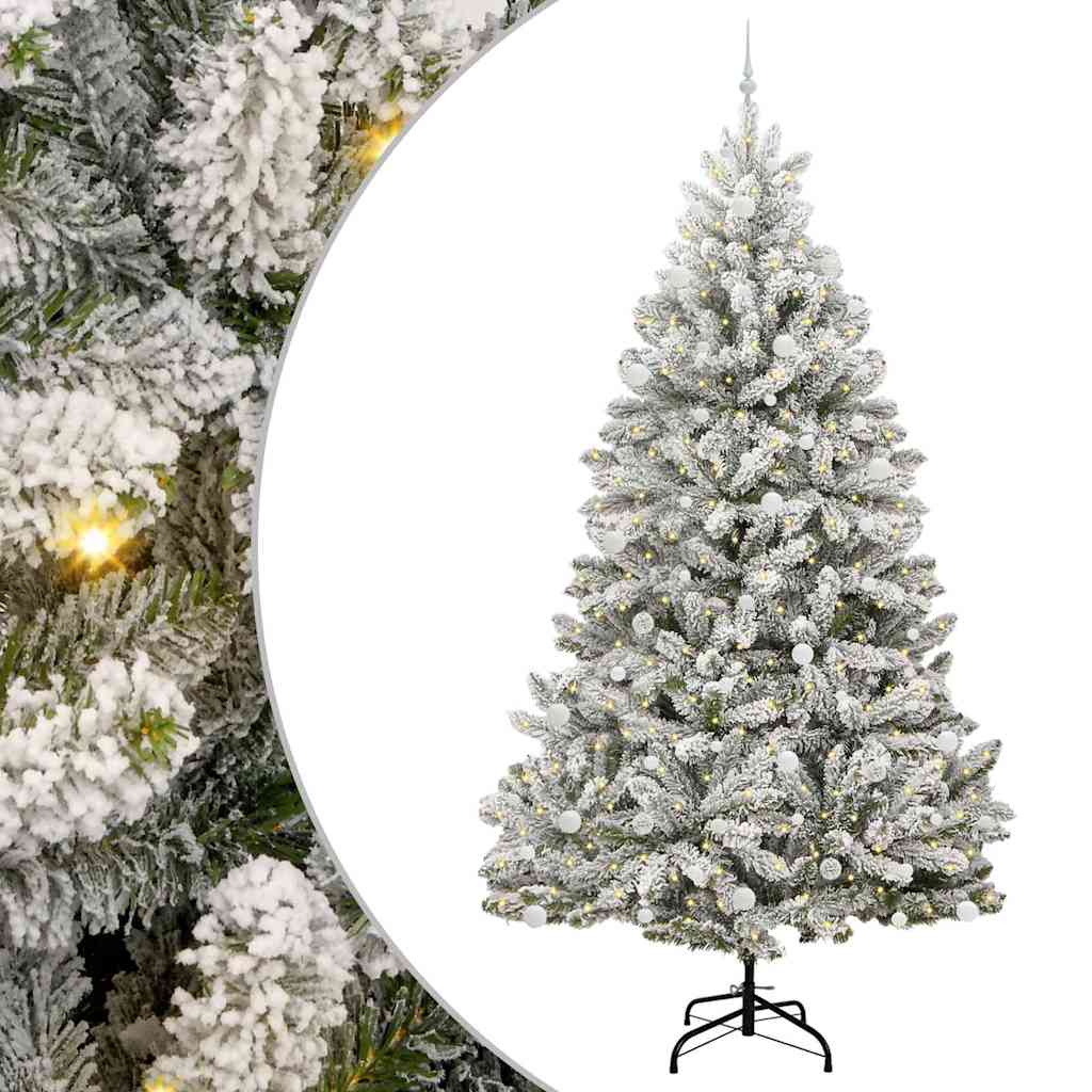 vidaXL Artificial Hinged Christmas Tree Green and White 270 cm - 47979