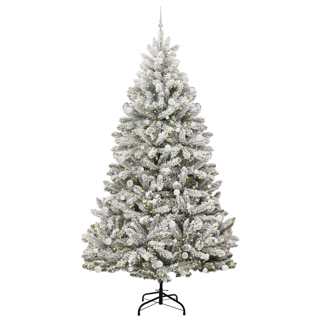 vidaXL Artificial Hinged Christmas Tree Green and White 270 cm - 47979