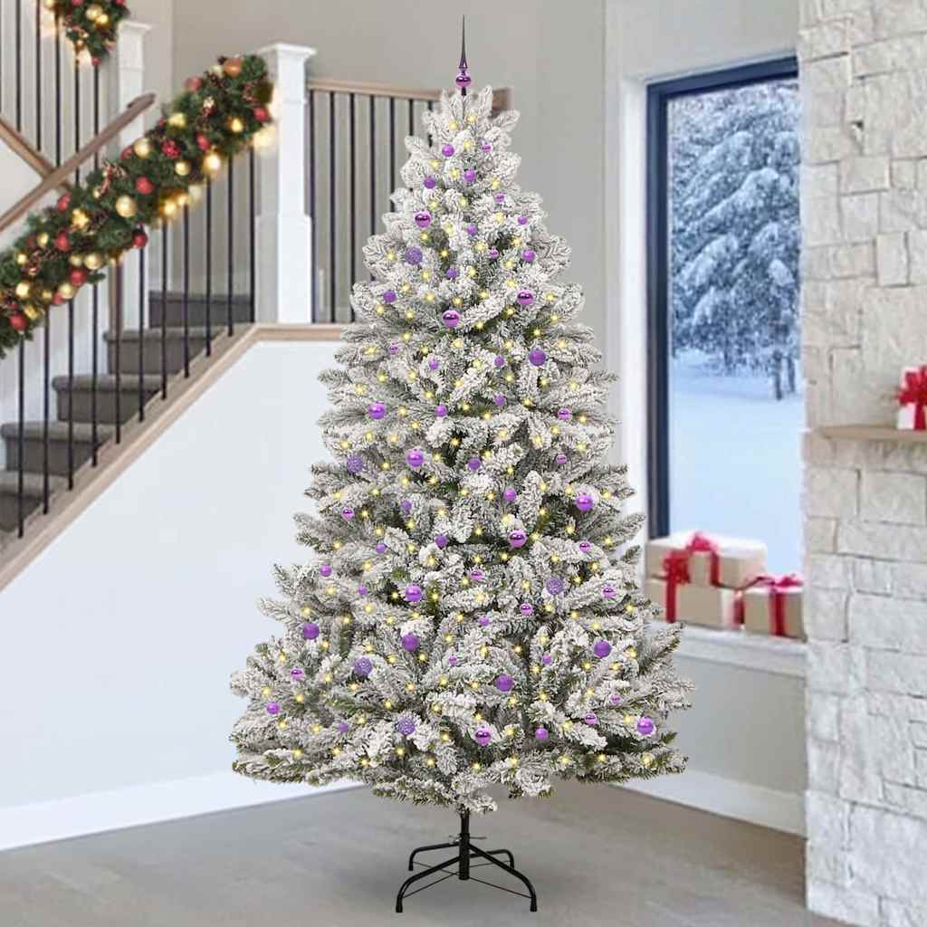 vidaXL Artificial Hinged Christmas Tree Green and White 270 cm - 47980