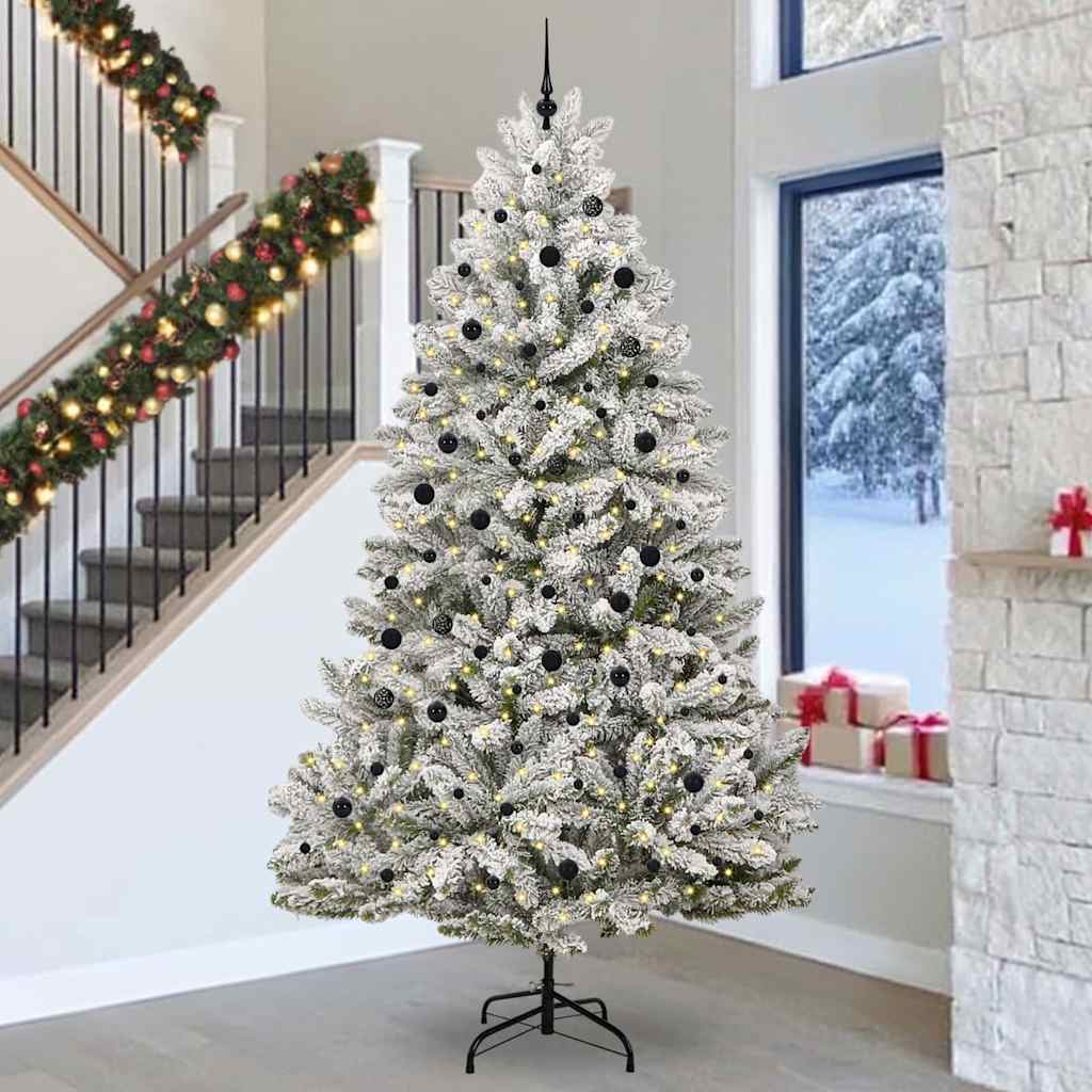 vidaXL Artificial Hinged Christmas Tree Green and White 300 cm