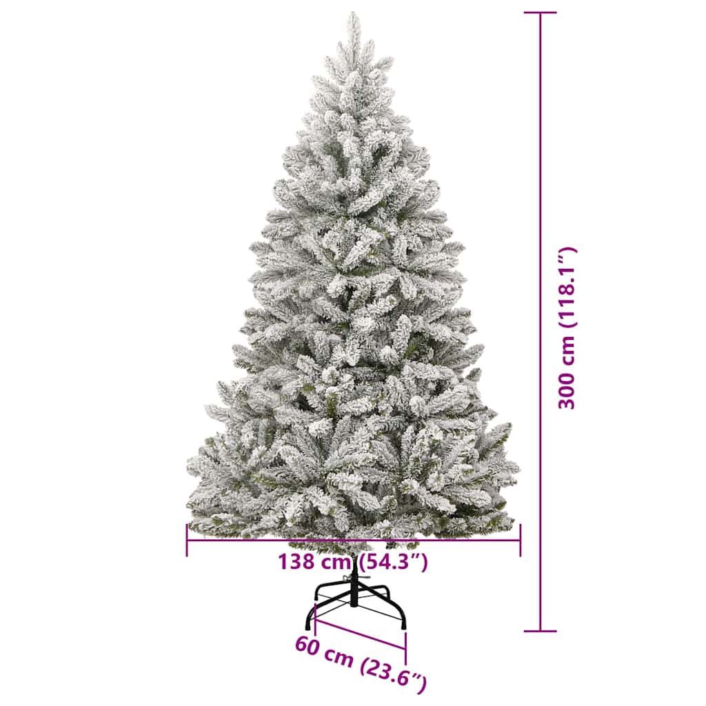 vidaXL Artificial Hinged Christmas Tree Green and White 300 cm