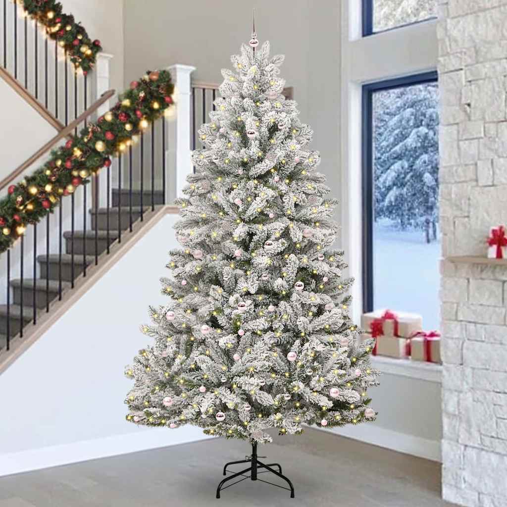 vidaXL Artificial Hinged Christmas Tree Green and White 300 cm - 47993