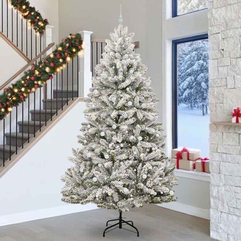 vidaXL Artificial Hinged Christmas Tree Green and White 300 cm - 48000