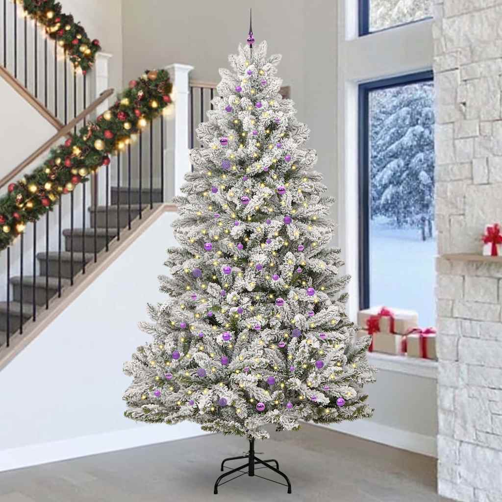 vidaXL Artificial Hinged Christmas Tree Green and White 300 cm - 48003