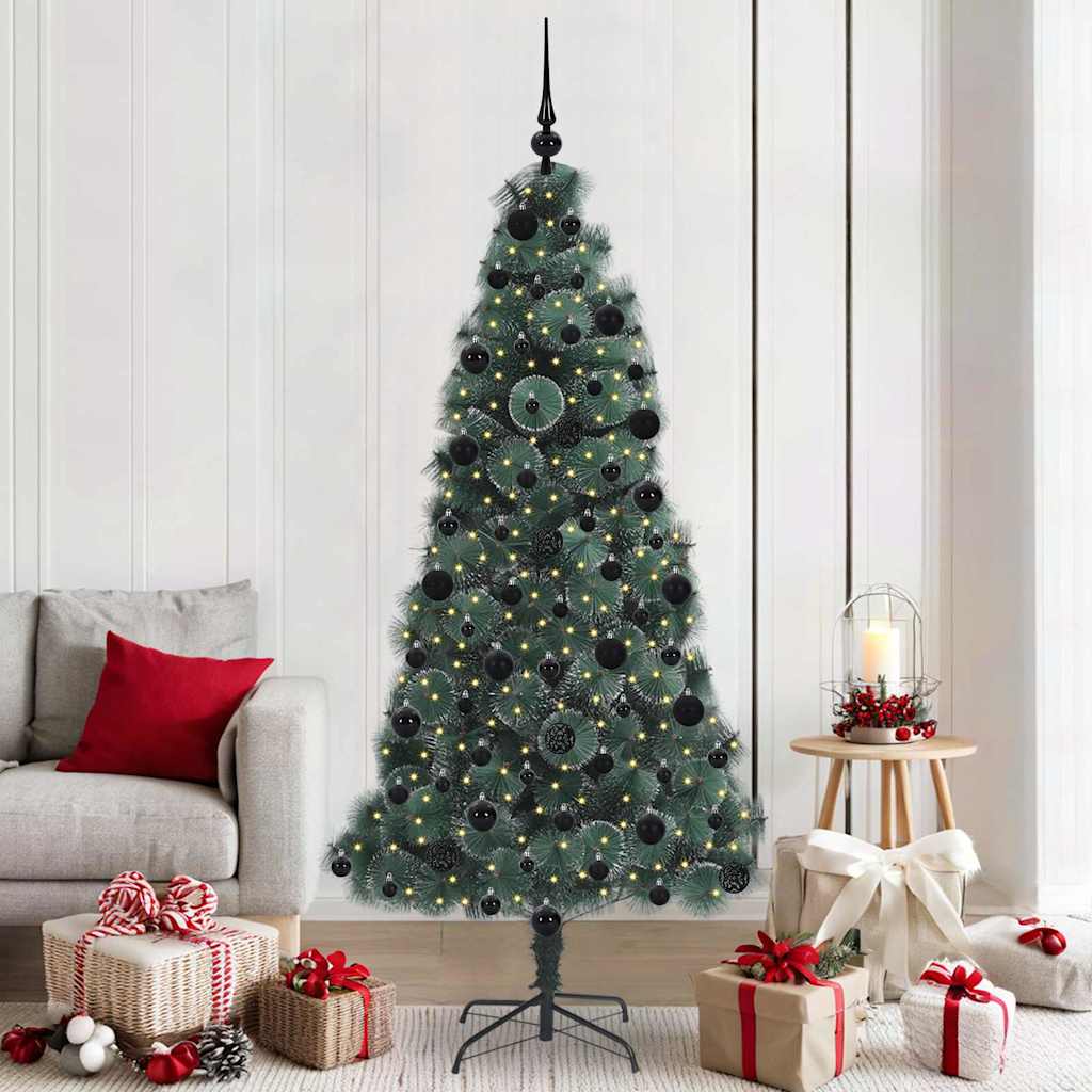 vidaXL Artificial Pre-lit Christmas Tree with Ball Set Green 210 cm - 48956