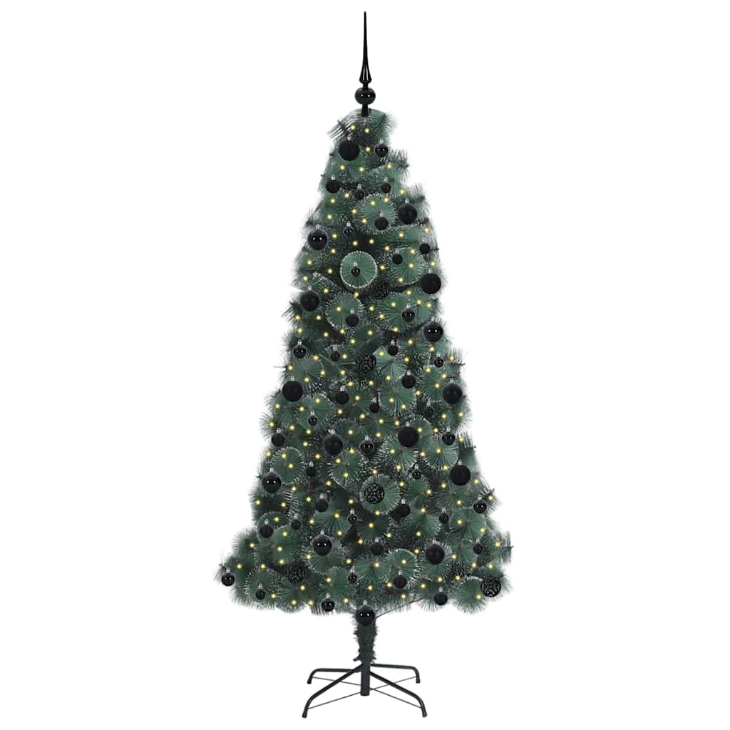 vidaXL Artificial Pre-lit Christmas Tree with Ball Set Green 210 cm - 48956