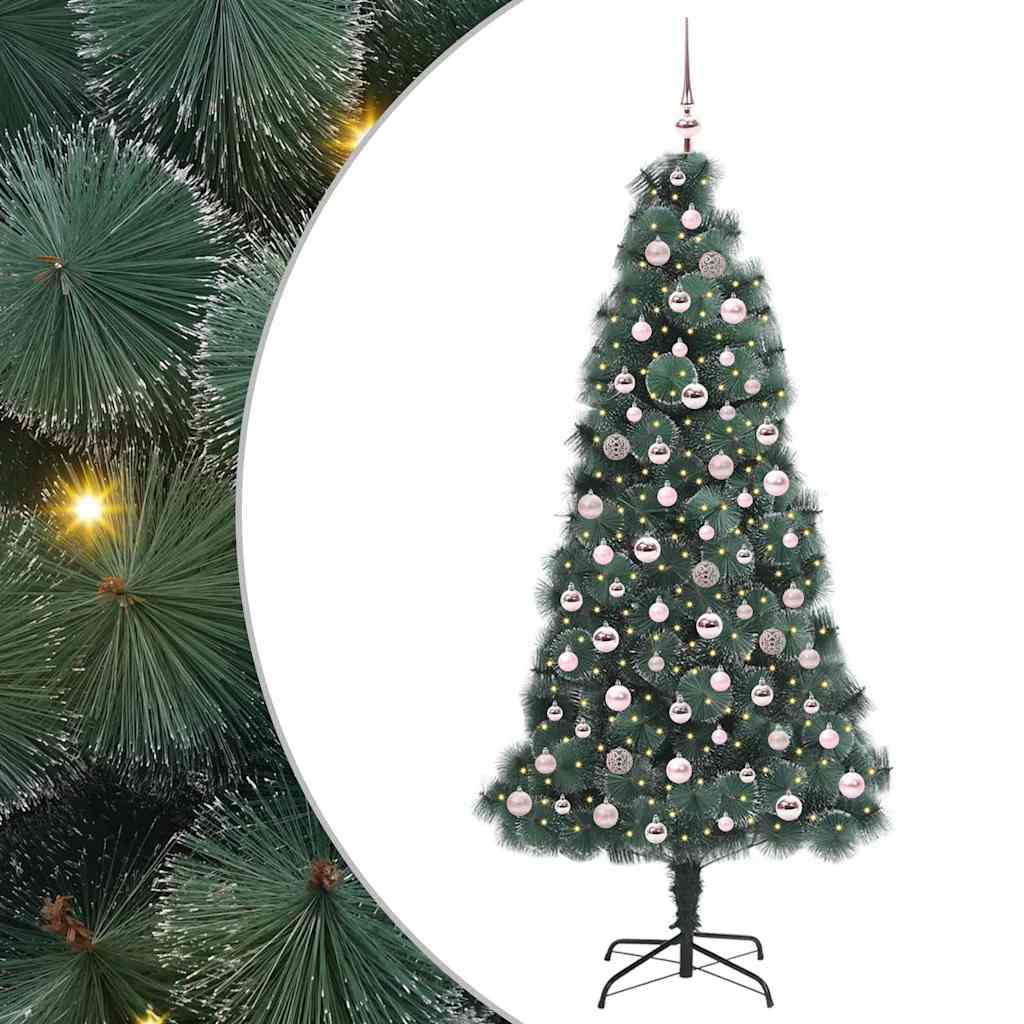 vidaXL Artificial Pre-lit Christmas Tree with Ball Set Green 210 cm - 48963
