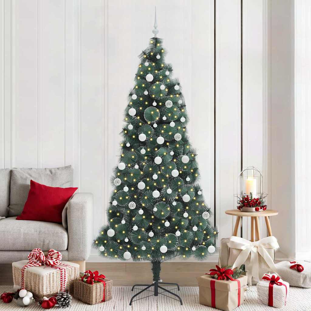 vidaXL Artificial Pre-lit Christmas Tree with Ball Set Green 210 cm - 48964