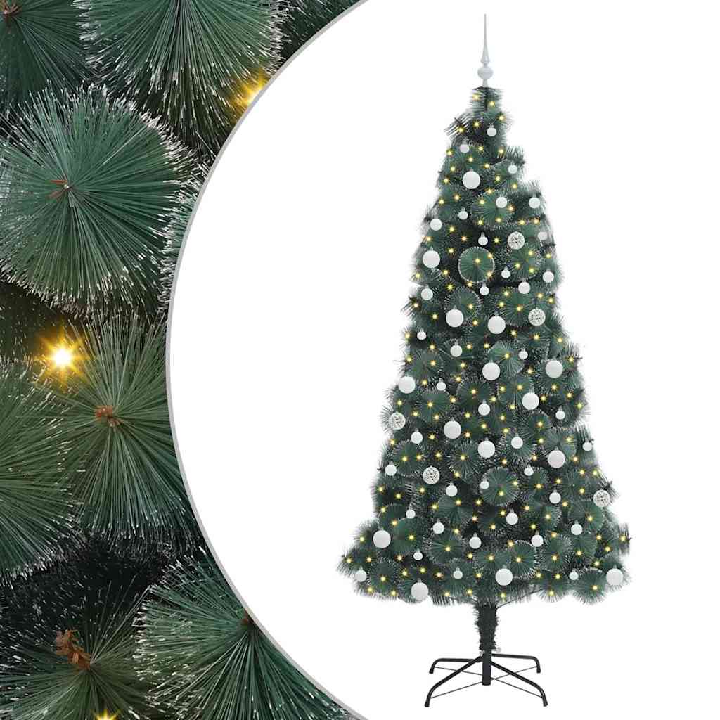 vidaXL Artificial Pre-lit Christmas Tree with Ball Set Green 210 cm - 48964