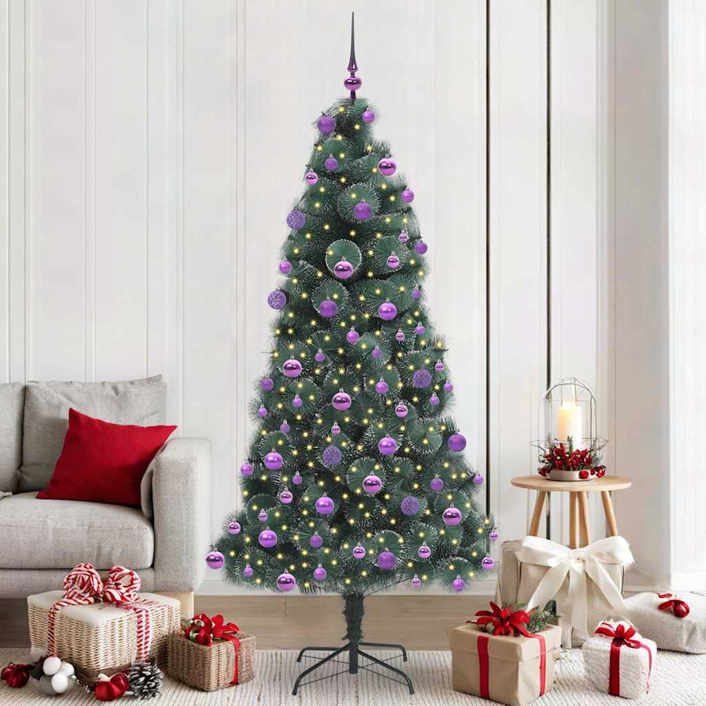 vidaXL Artificial Pre-lit Christmas Tree with Ball Set Green 210 cm - 48967