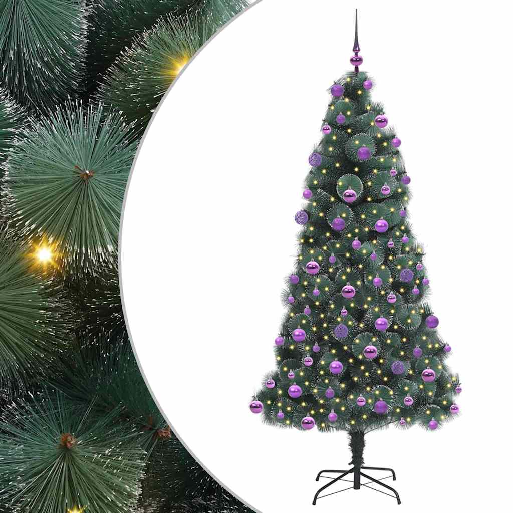 vidaXL Artificial Pre-lit Christmas Tree with Ball Set Green 210 cm - 48967