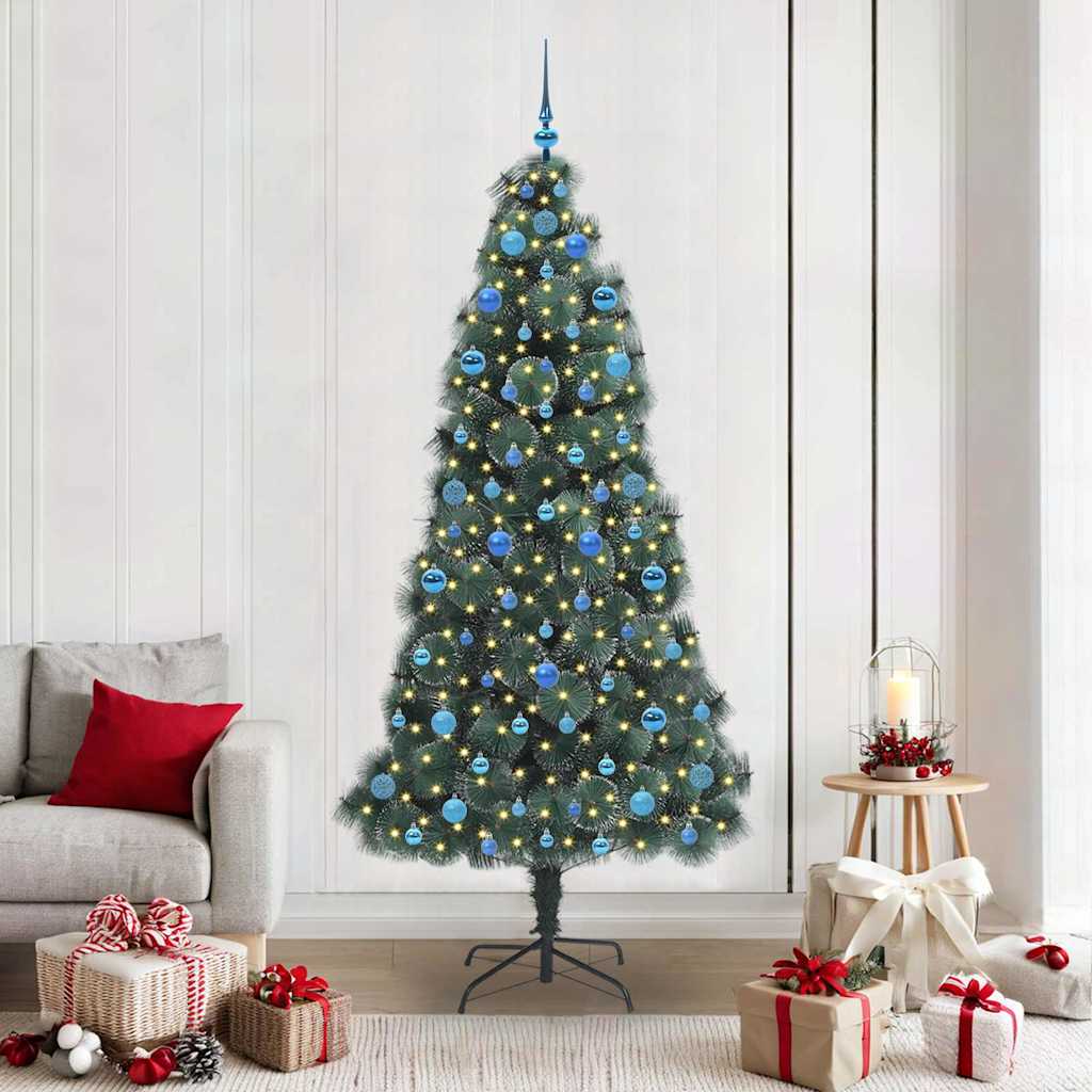 vidaXL Artificial Pre-lit Christmas Tree with Ball Set Green 210 cm - 48978