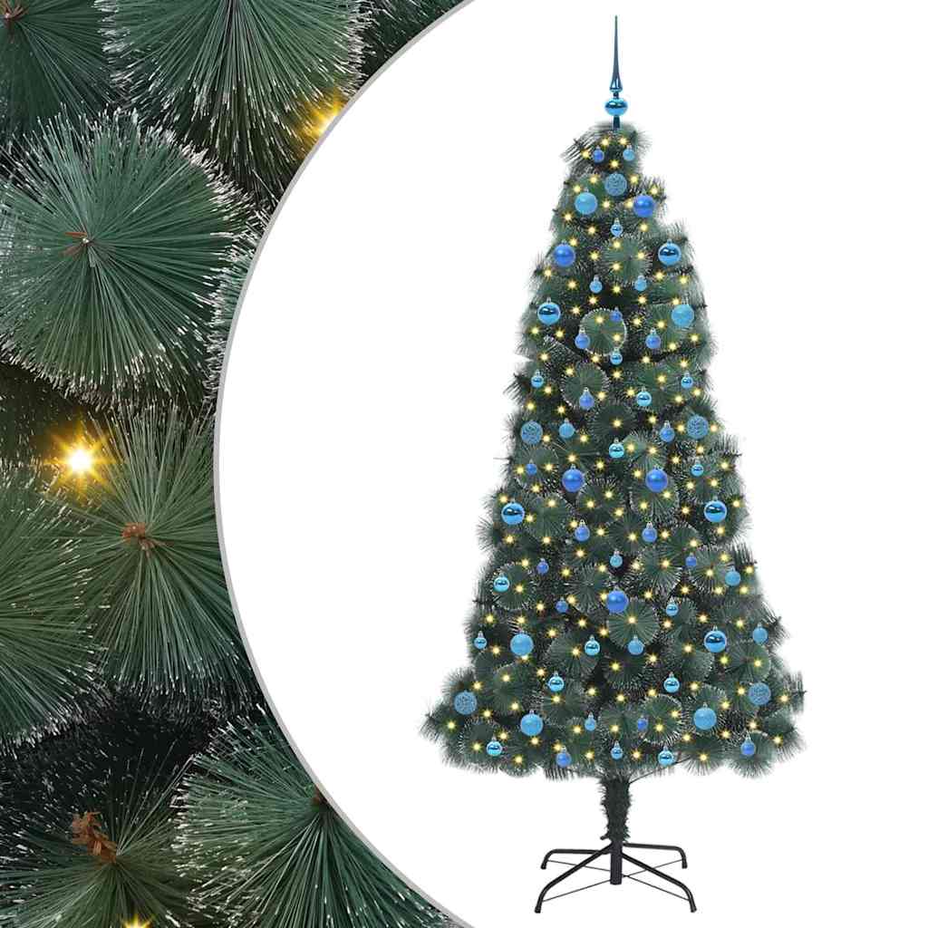 vidaXL Artificial Pre-lit Christmas Tree with Ball Set Green 210 cm - 48978