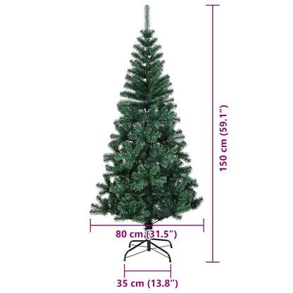 vidaXL Artificial Pre-lit Christmas Tree Green 150 cm PVC and Metal - 49846