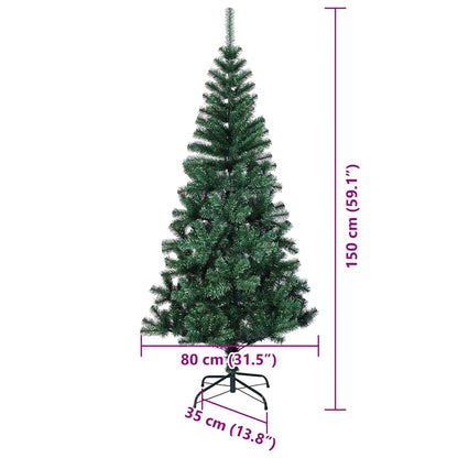 vidaXL Artificial Pre-lit Christmas Tree Green 150 cm PVC and Metal - 49896