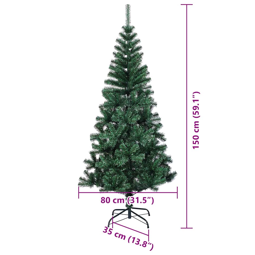 vidaXL Artificial Pre-lit Christmas Tree Green 150 cm PVC and Metal - 49907