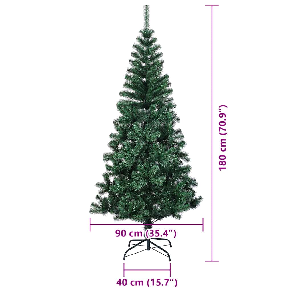 vidaXL Artificial Pre-lit Christmas Tree Green 180 cm PVC and Metal - 49946