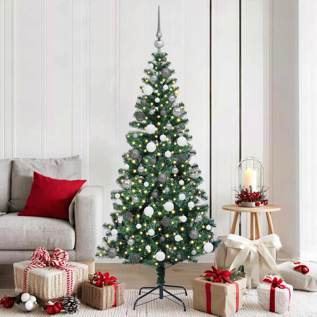 vidaXL Artificial Pre-lit Christmas Tree Green 180 cm PVC and Metal - 49959