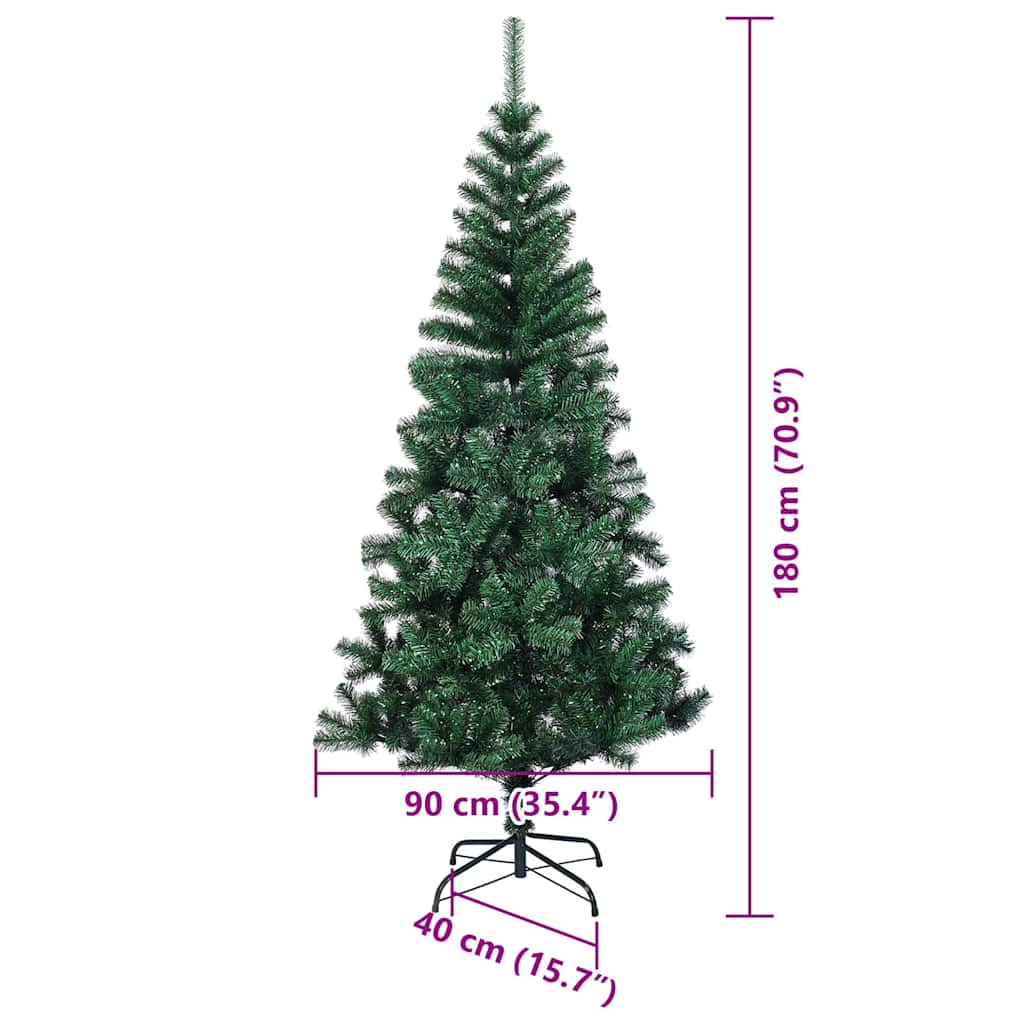 vidaXL Artificial Pre-lit Christmas Tree Green 180 cm PVC and Metal - 49989