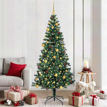 vidaXL Artificial Pre-lit Christmas Tree Green 210 cm PVC and Metal - 50007