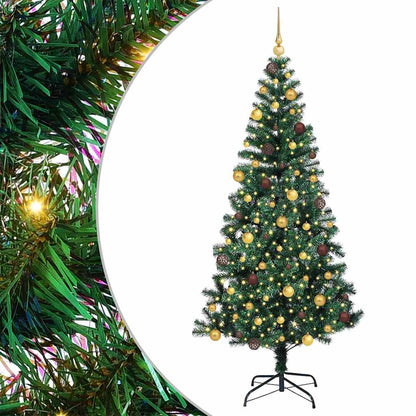 vidaXL Artificial Pre-lit Christmas Tree Green 210 cm PVC and Metal - 50007