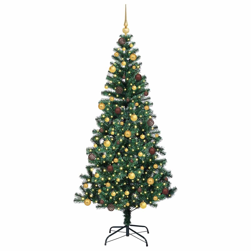 vidaXL Artificial Pre-lit Christmas Tree Green 210 cm PVC and Metal - 50007