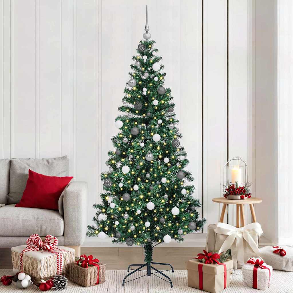 vidaXL Artificial Pre-lit Christmas Tree Green 210 cm PVC and Metal - 50016