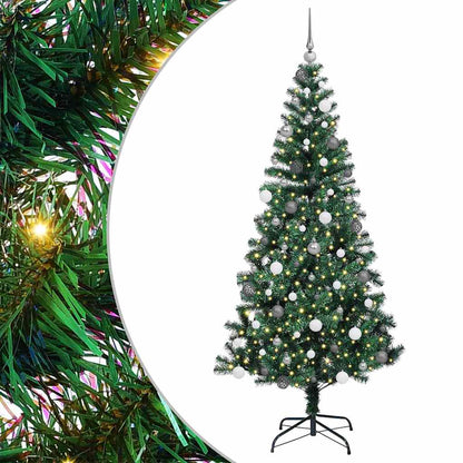 vidaXL Artificial Pre-lit Christmas Tree Green 210 cm PVC and Metal - 50016