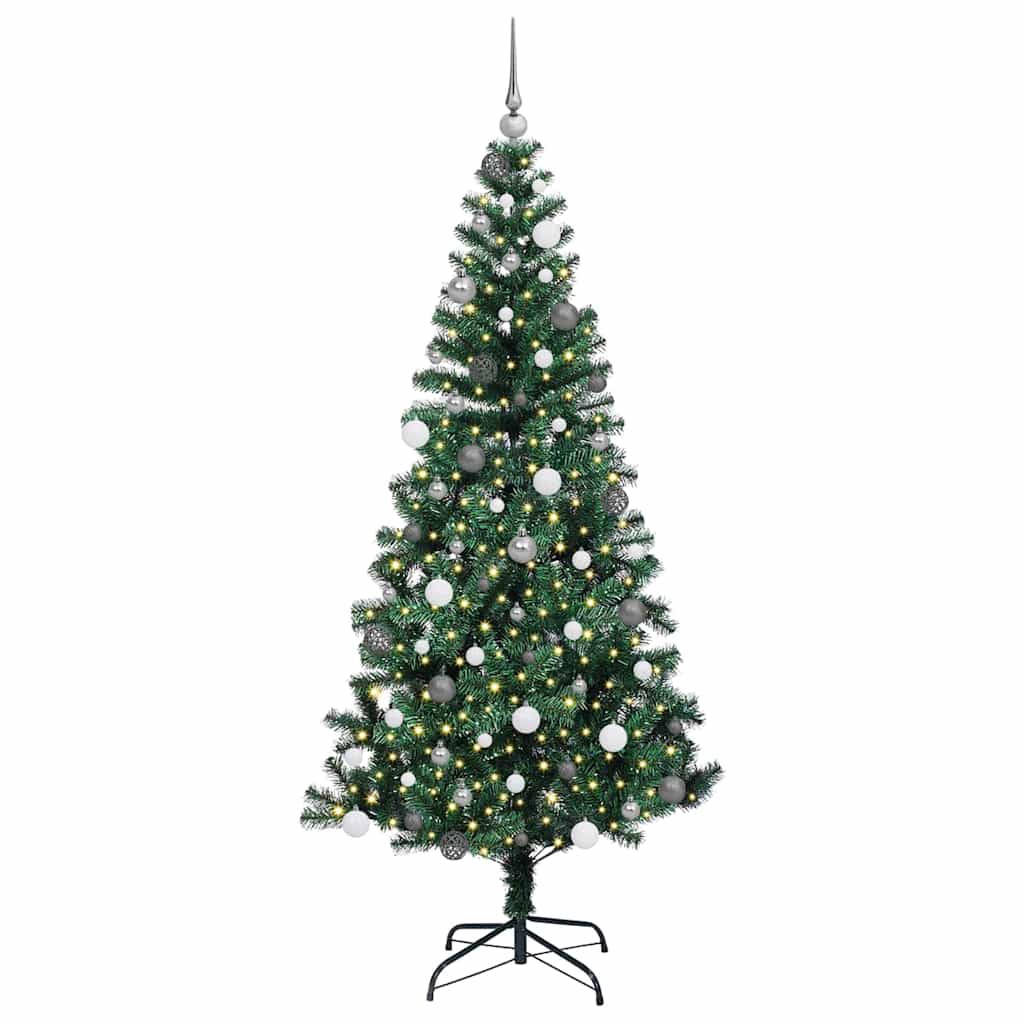 vidaXL Artificial Pre-lit Christmas Tree Green 210 cm PVC and Metal - 50016