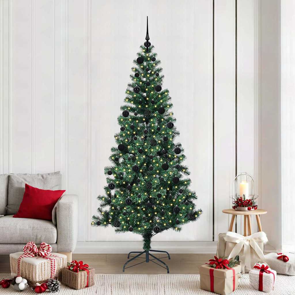 vidaXL Artificial Pre-lit Christmas Tree Green 210 cm PVC and Metal - 50027