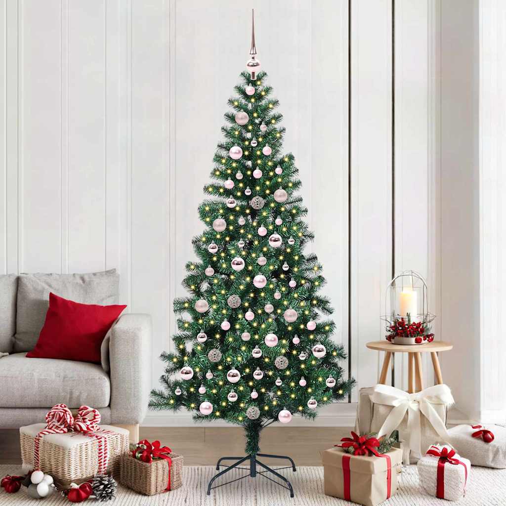 vidaXL Artificial Pre-lit Christmas Tree Green 210 cm PVC and Metal - 50028