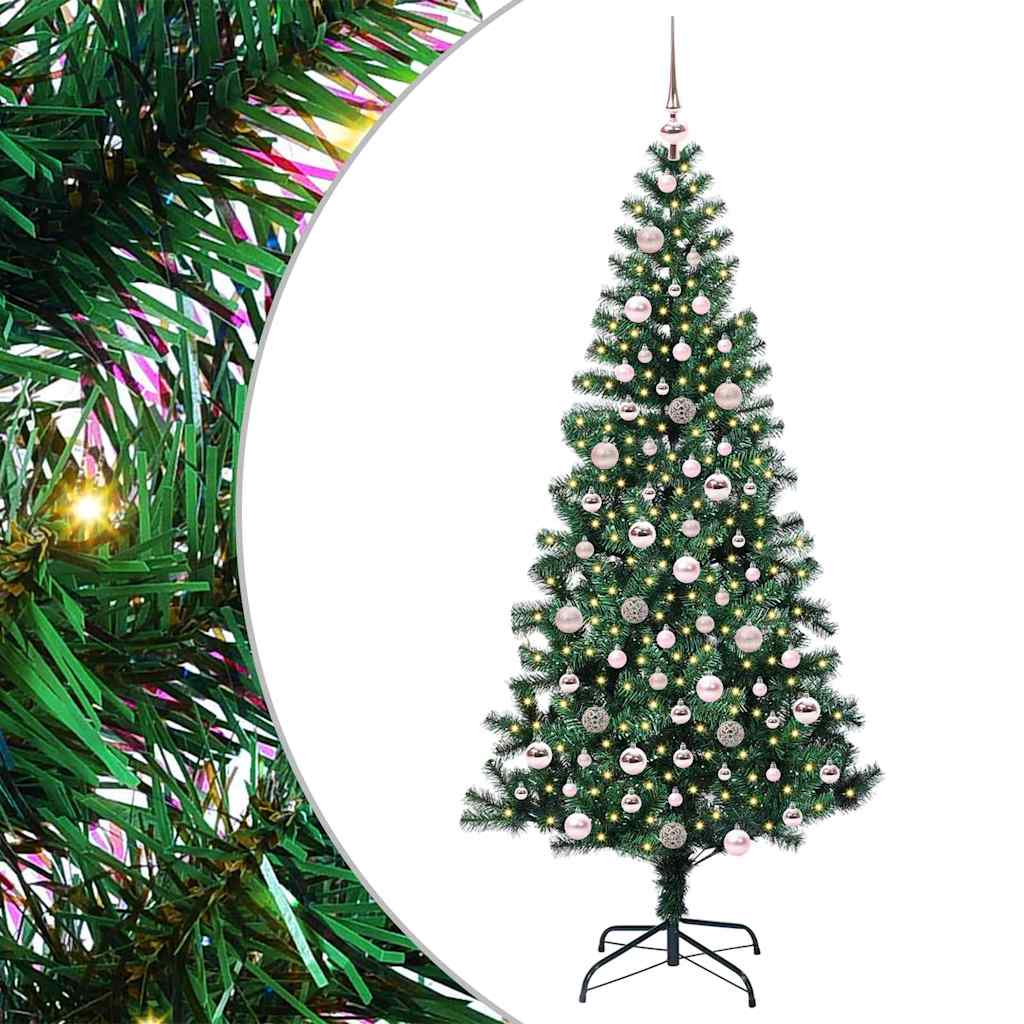 vidaXL Artificial Pre-lit Christmas Tree Green 210 cm PVC and Metal - 50028