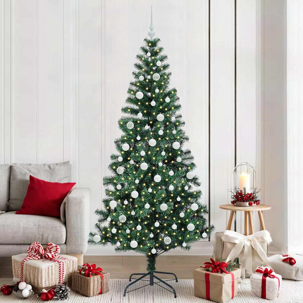 vidaXL Artificial Pre-lit Christmas Tree Green 210 cm PVC and Metal - 50037