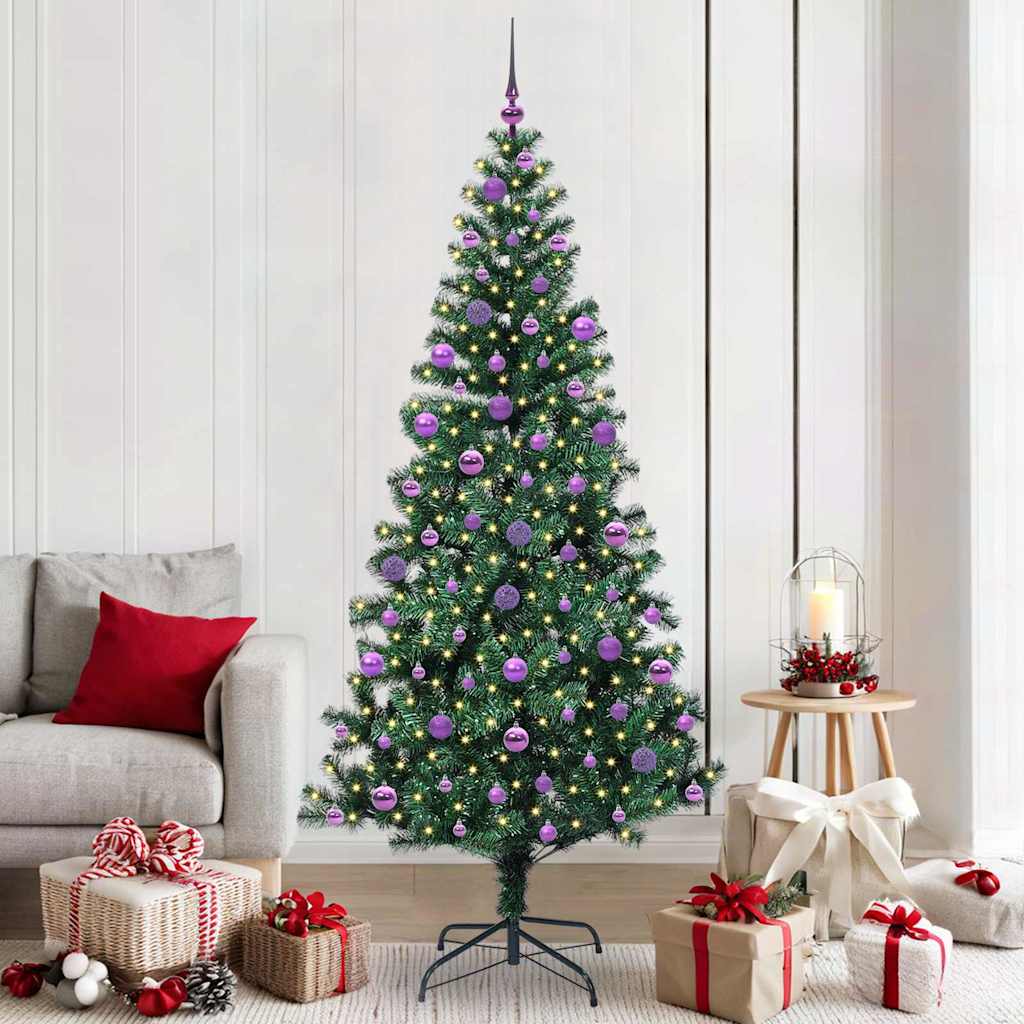 vidaXL Artificial Pre-lit Christmas Tree Green 210 cm PVC and Metal - 50041