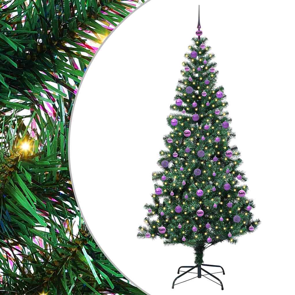 vidaXL Artificial Pre-lit Christmas Tree Green 210 cm PVC and Metal - 50041