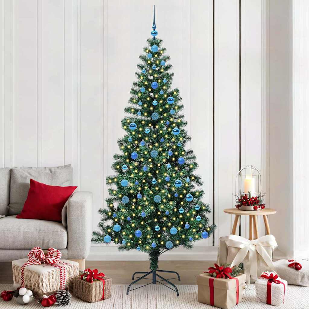 vidaXL Artificial Pre-lit Christmas Tree Green 210 cm PVC and Metal - 50050