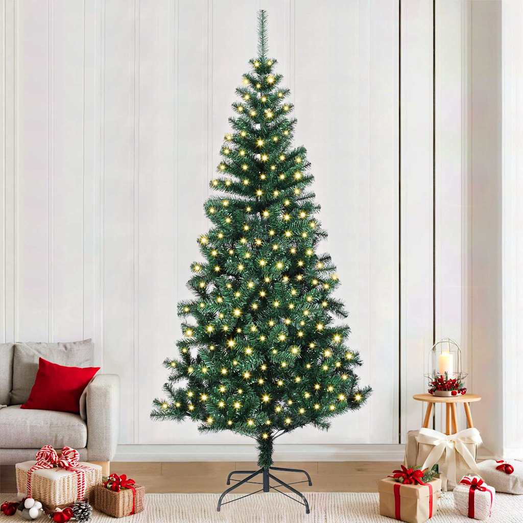 vidaXL Artificial Pre-lit Christmas Tree Green 240 cm PVC and Metal