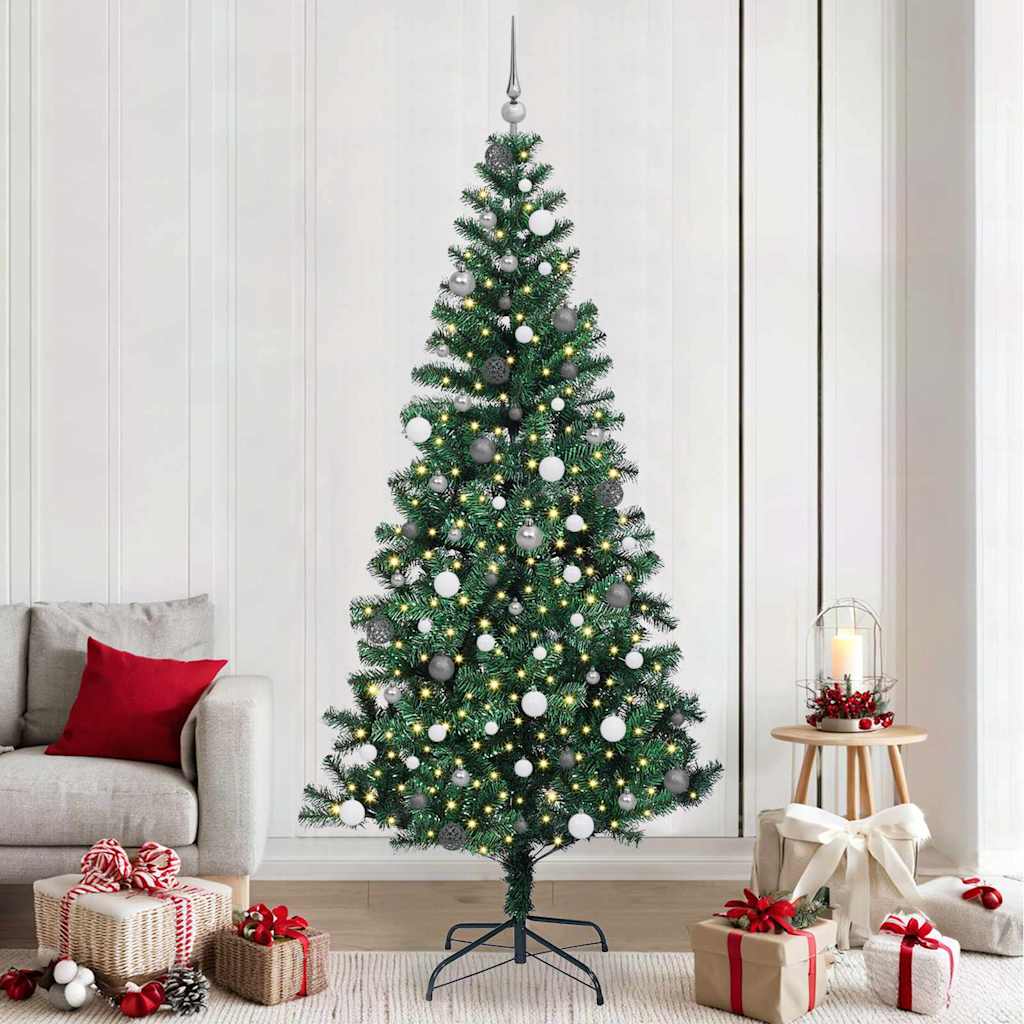 vidaXL Artificial Pre-lit Christmas Tree Green 240 cm PVC and Metal - 50070