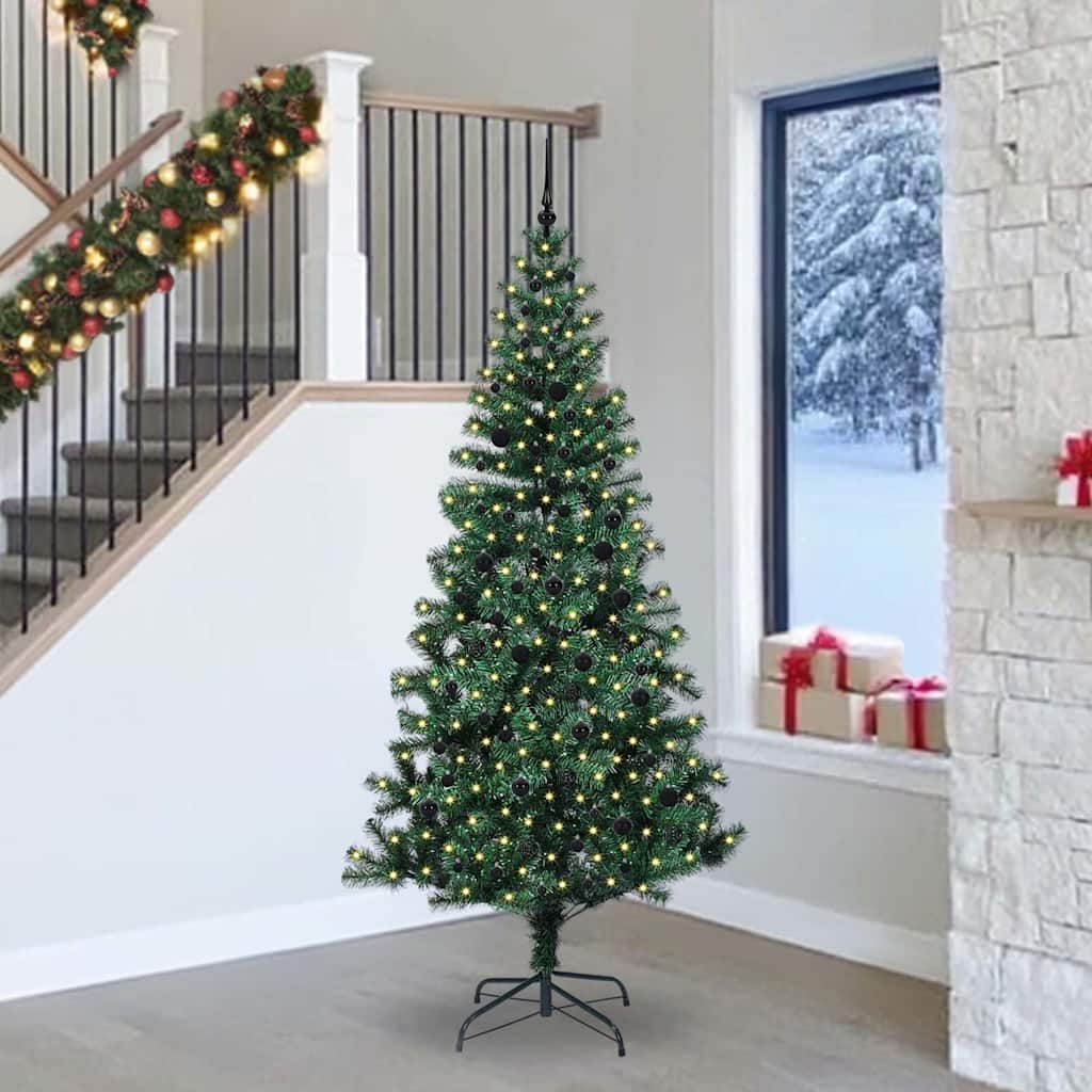 vidaXL Artificial Pre-lit Christmas Tree Green 240 cm PVC and Metal - 50073