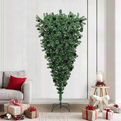 vidaXL Upside-down Artificial Pre-lit Christmas Tree with Ball Set PVC - Green - 210 cm