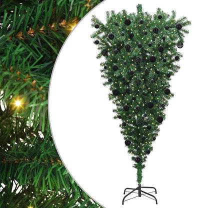 vidaXL Upside-down Artificial Pre-lit Christmas Tree with Ball Set PVC - Green - 210 cm