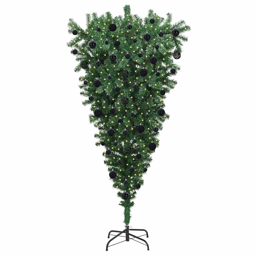 vidaXL Upside-down Artificial Pre-lit Christmas Tree with Ball Set PVC - Green - 210 cm
