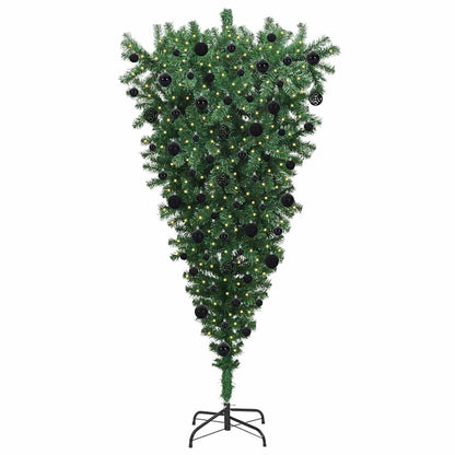 vidaXL Upside-down Artificial Pre-lit Christmas Tree with Ball Set PVC - Green - 210 cm