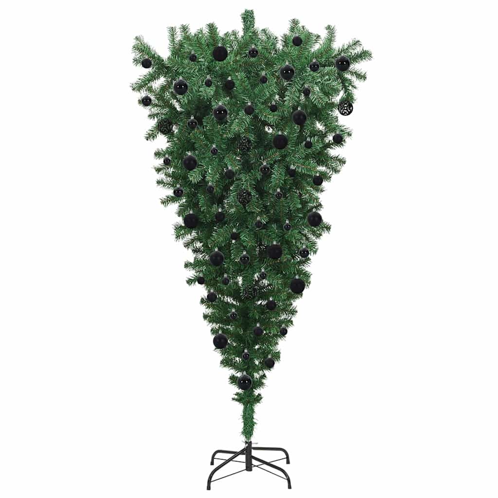vidaXL Upside-down Artificial Pre-lit Christmas Tree with Ball Set PVC - Green - 210 cm