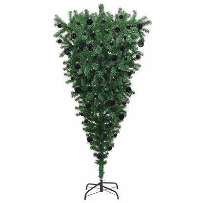 vidaXL Upside-down Artificial Pre-lit Christmas Tree with Ball Set PVC - Green - 210 cm